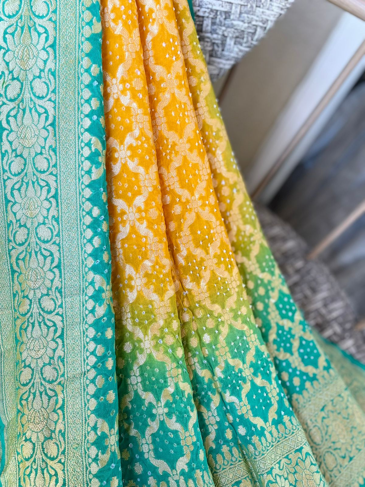 Mahi - Green & Yellow Bandhani Banarasi Dupatta