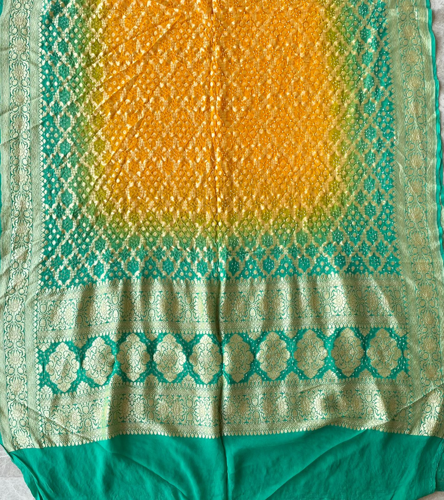 Mahi - Green & Yellow Bandhani Banarasi Dupatta