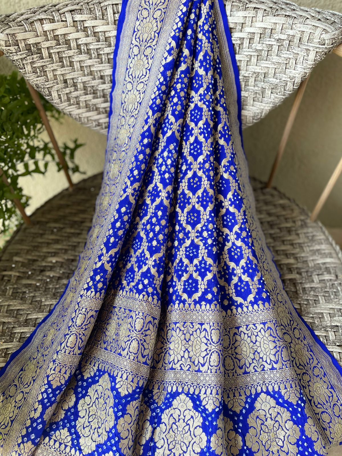 Lihaaz - Blue Sangeet Bandhani Banarasi Dupatta