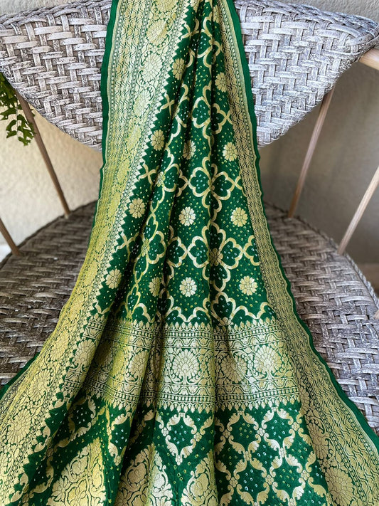 Aahana - Green Bandhani Banarasi Dupatta