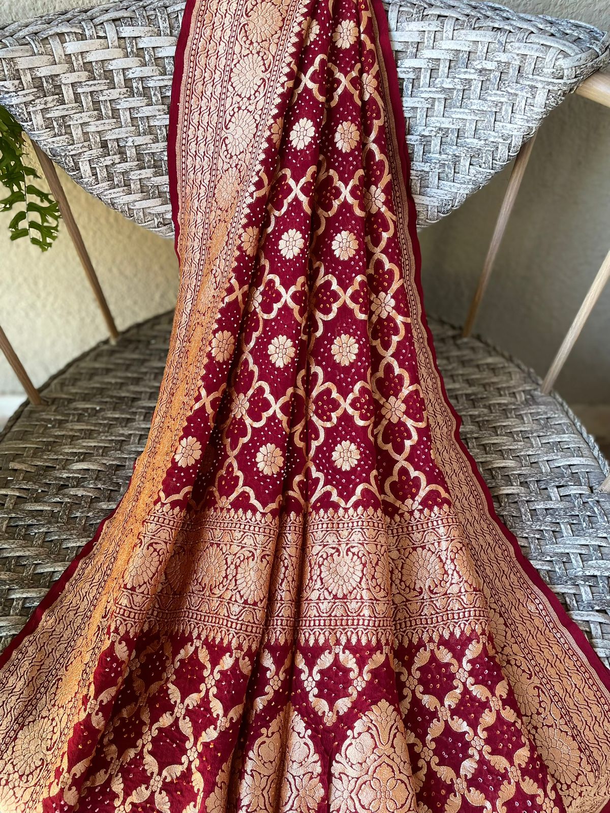 Mohana - Maroon Bandhani Banarasi  Dupatta