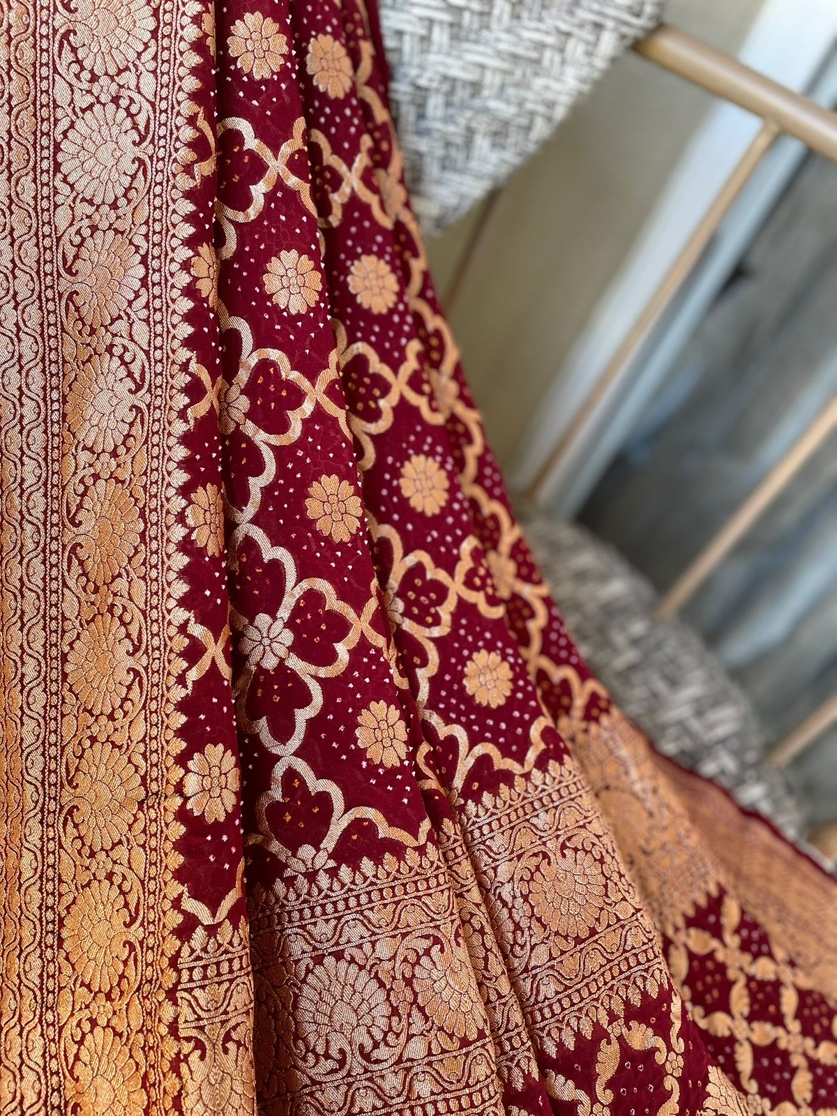 Mohana - Maroon Bandhani Banarasi  Dupatta