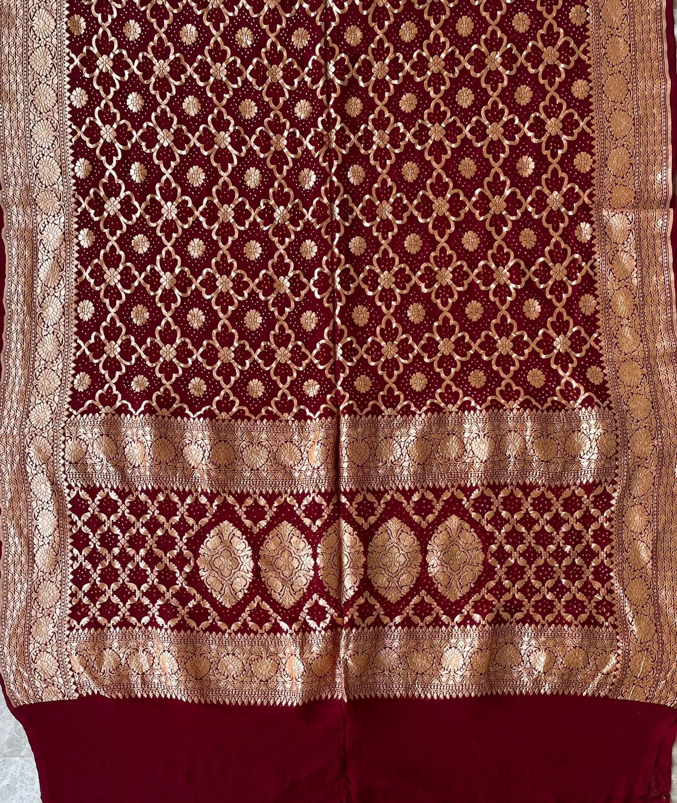 Mohana - Maroon Bandhani Banarasi  Dupatta