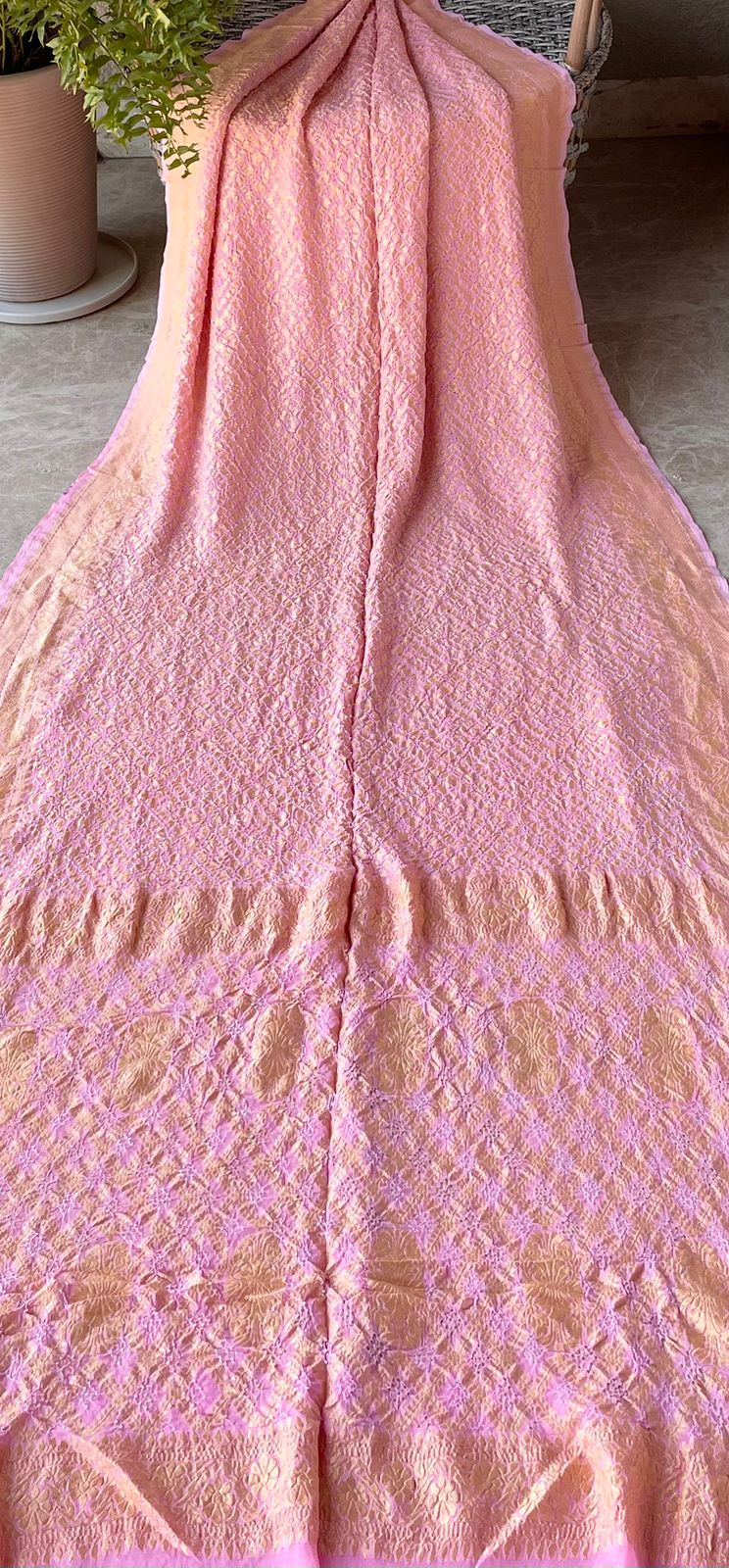 Jia - Peach Bandhani Banarasi Saree