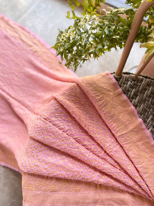 Jia - Peach Bandhani Banarasi Saree