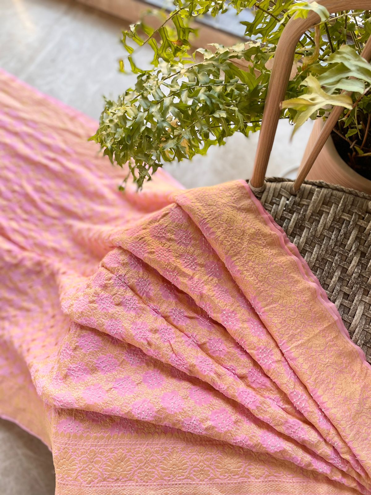 Saisha - Peach Bandhani Banarasi Saree