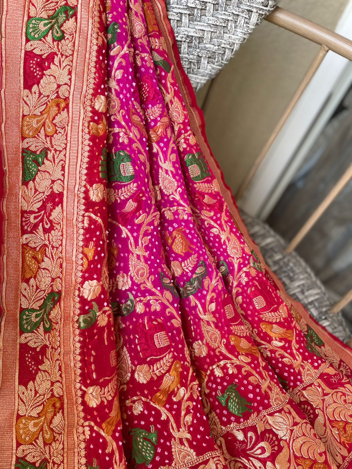 Anvika - Red & Pink Meenakari Tilfi Dupatta