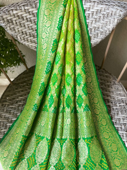 Amara - Green Shaded Bandhani Banarasi Dupatta