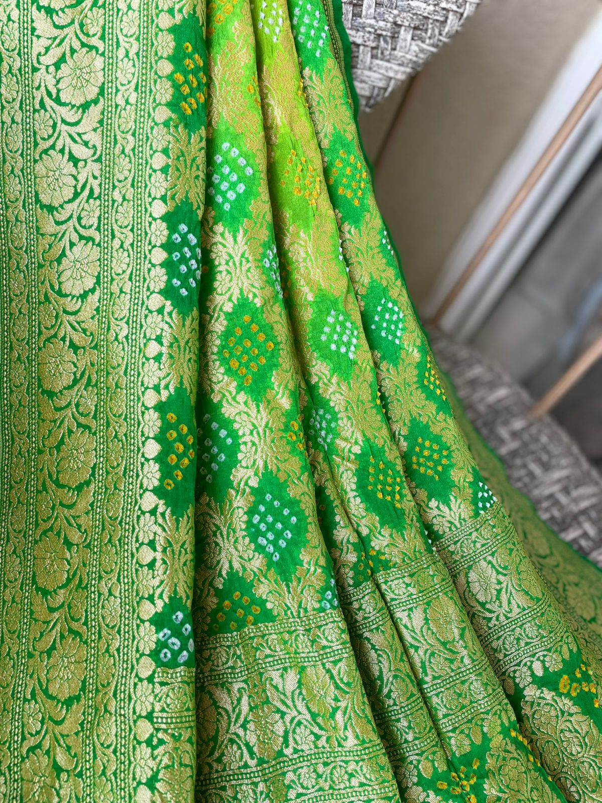 Amara - Green Shaded Bandhani Banarasi Dupatta