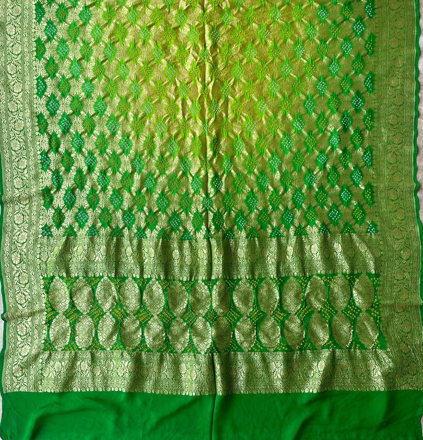 Amara - Green Shaded Bandhani Banarasi Dupatta