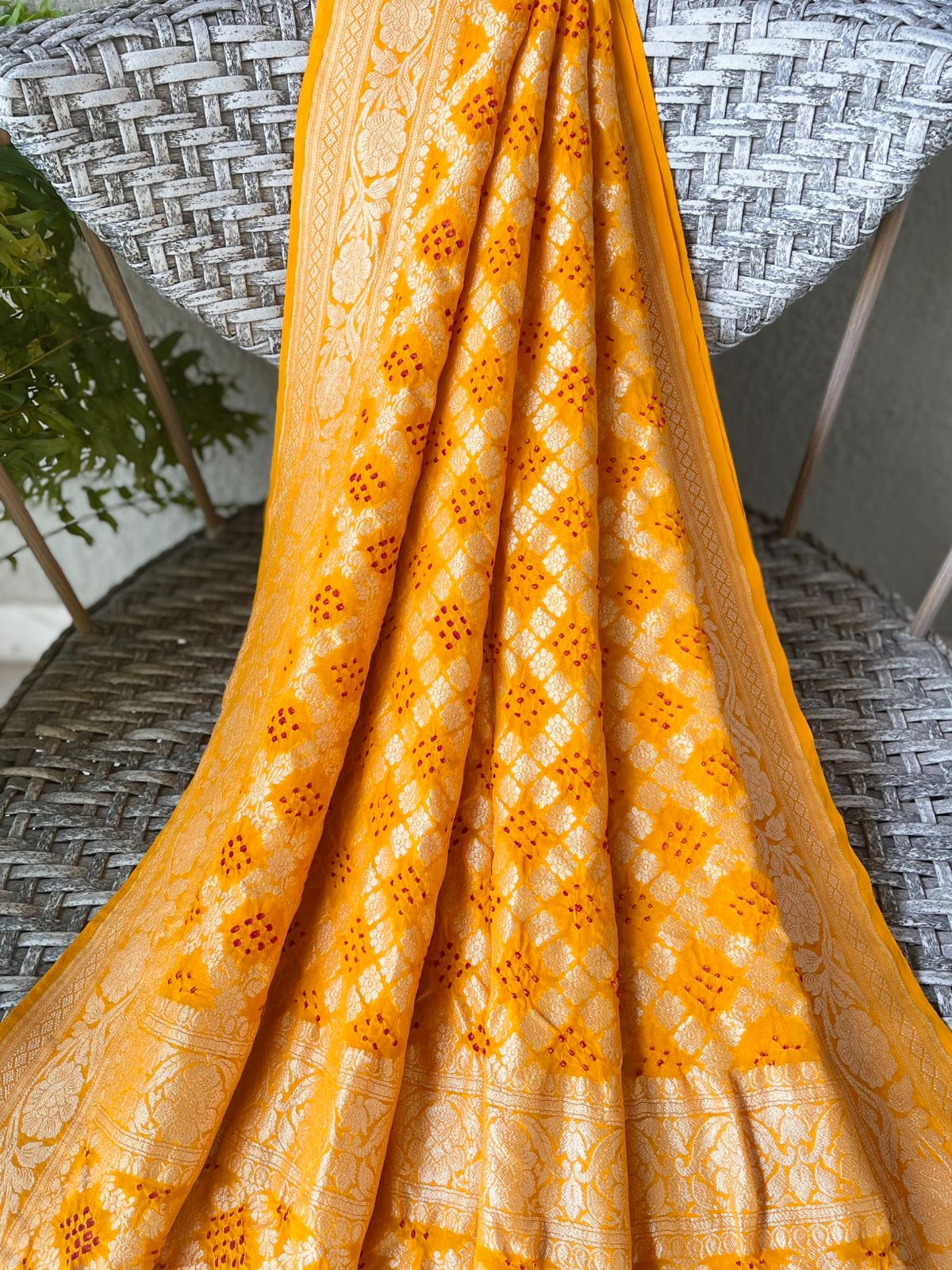 Inaayat - Yellow Bandhani Banarasi Dupatta