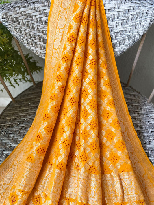 Inaayat - Yellow Bandhani Banarasi Dupatta