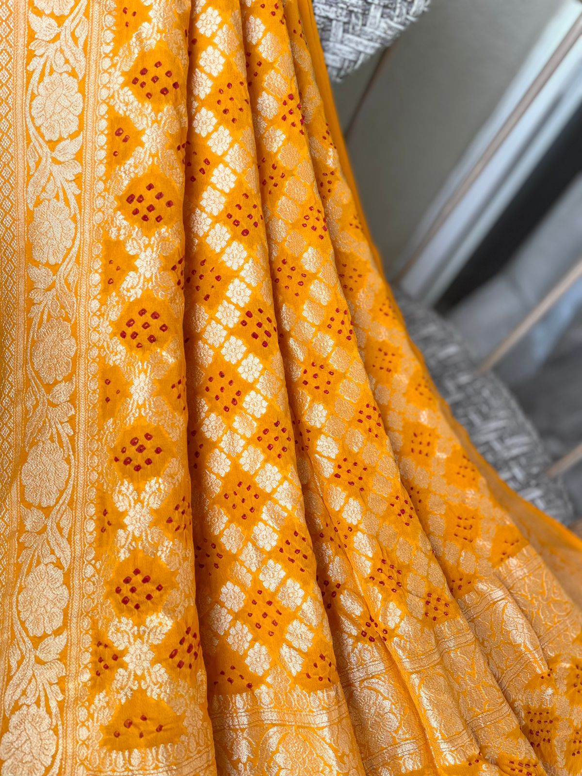 Inaayat - Yellow Bandhani Banarasi Dupatta