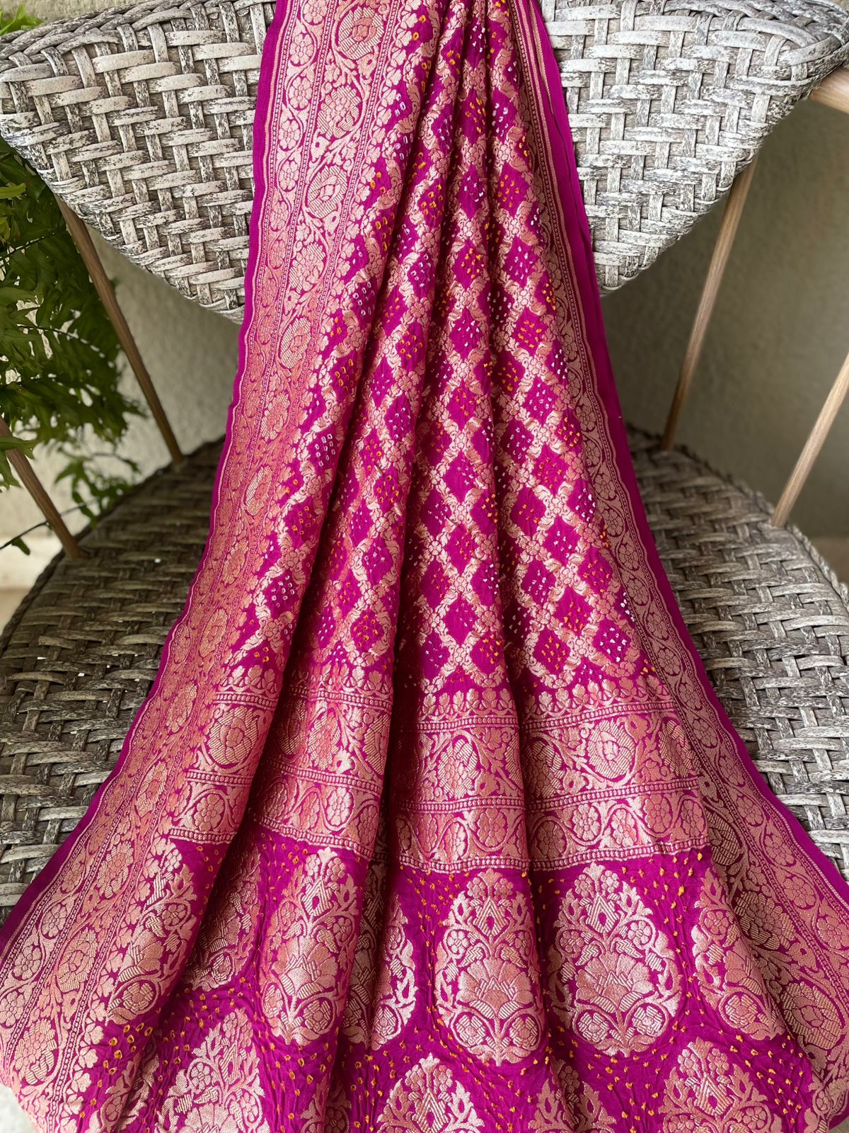 Lehja - Magenta Bandhani Banarasi Dupatta