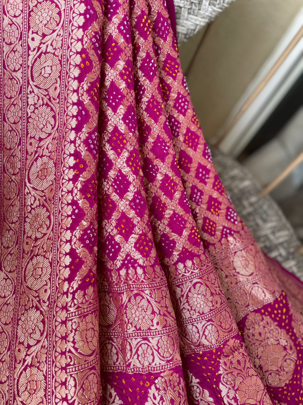 Lehja - Magenta Bandhani Banarasi Dupatta