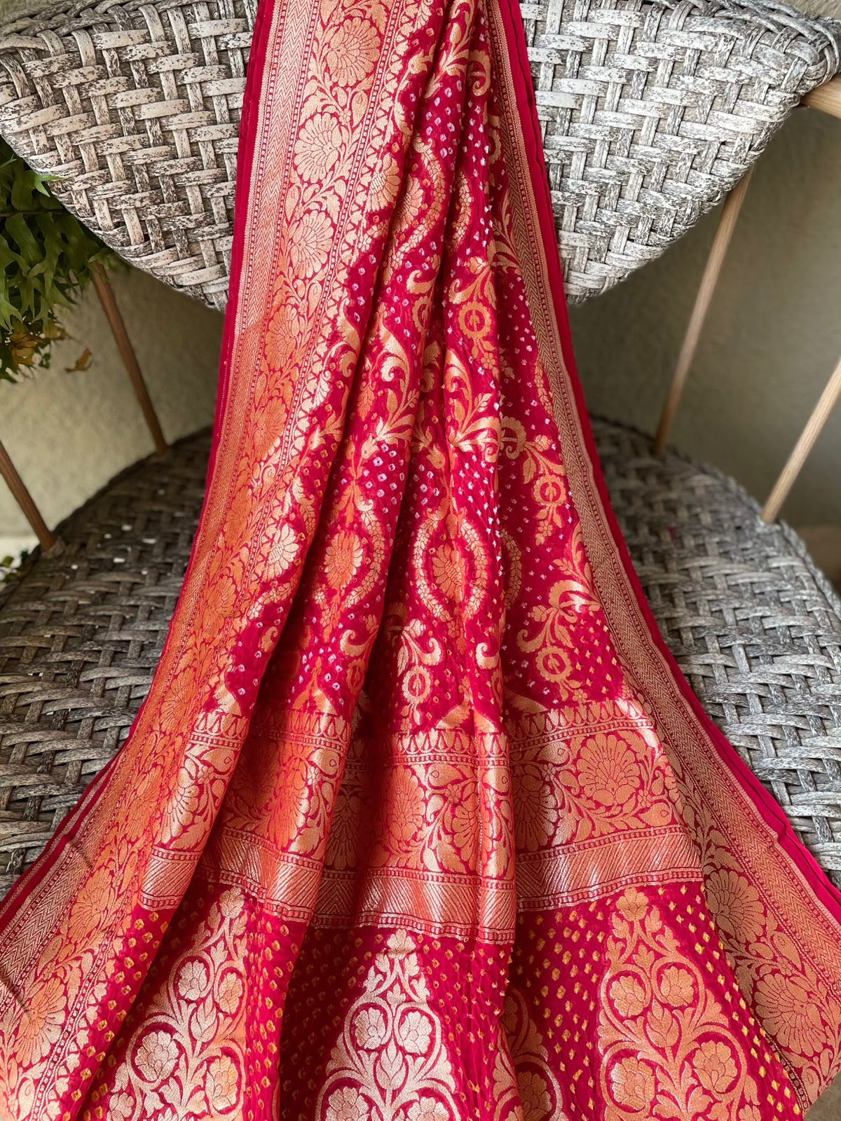 Swatika - Red Bandhani Banarasi Dupatta