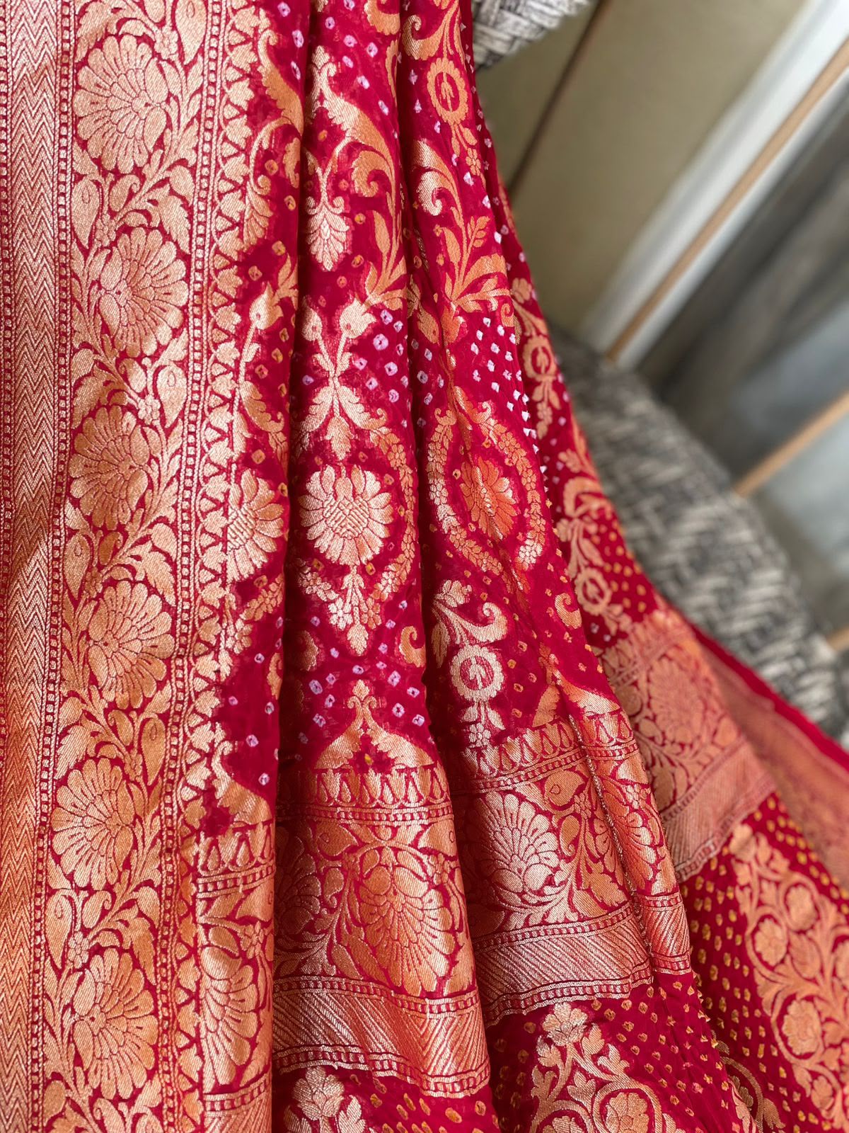 Swatika - Red Bandhani Banarasi Dupatta