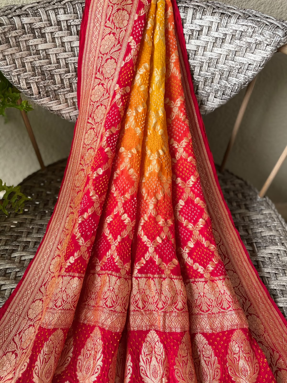 Nidhi - Red & Yellow Bandhani Banarasi Dupatta