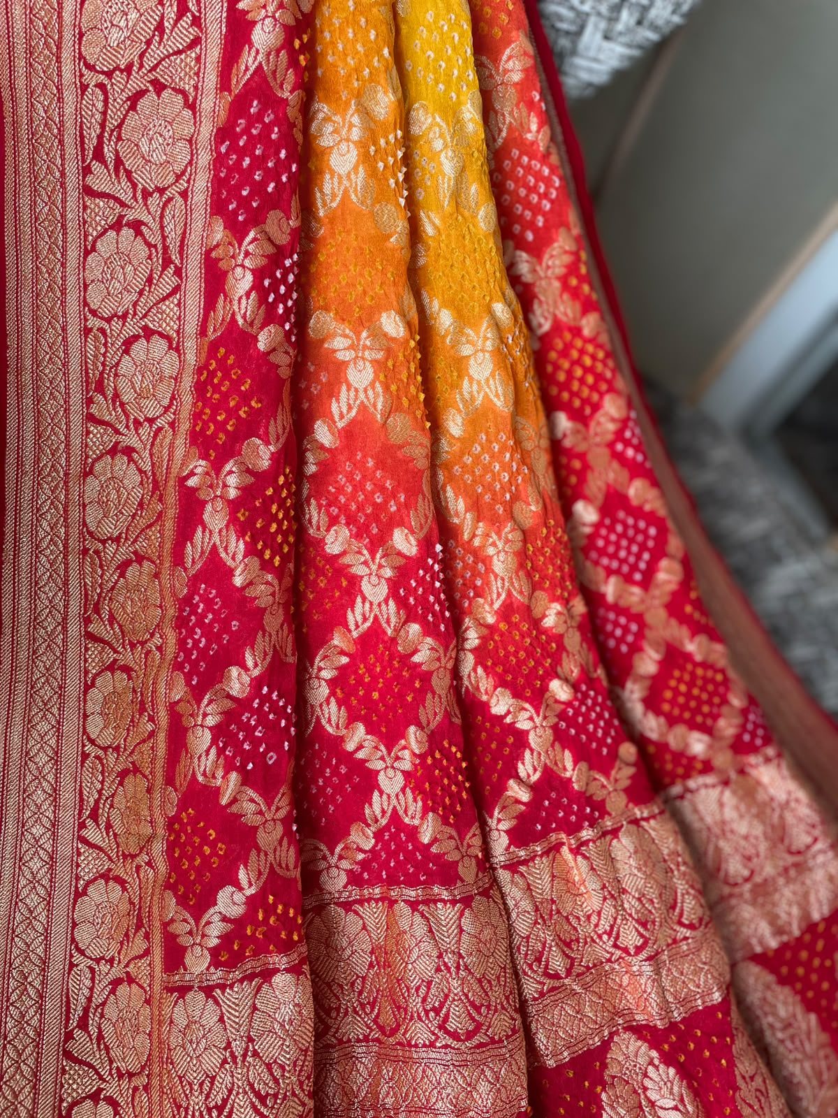 Nidhi - Red & Yellow Bandhani Banarasi Dupatta