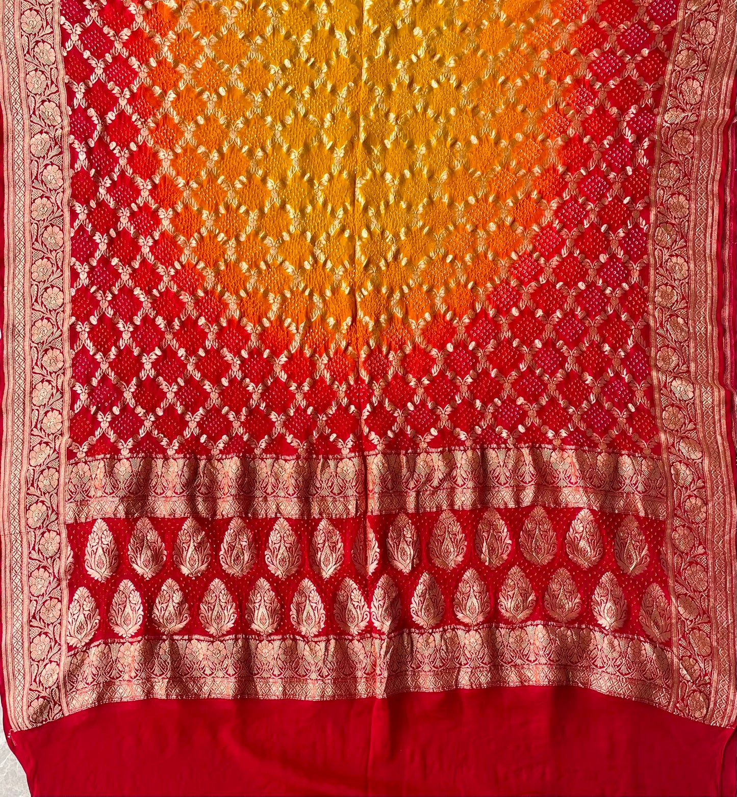 Nidhi - Red & Yellow Bandhani Banarasi Dupatta