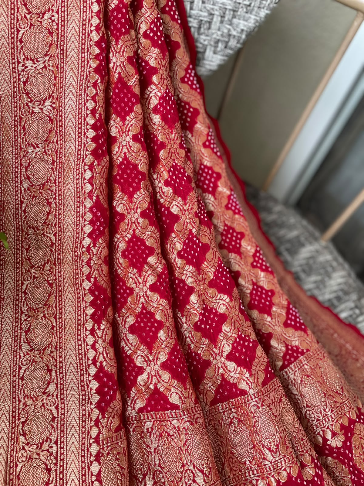 Mahita - Red Bandhani Banarasi Dupatta