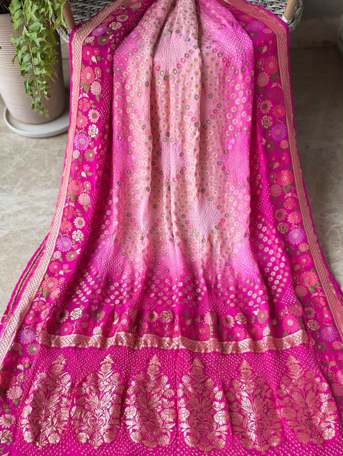 Tanuja - Pink & Peach Tilfi Meenakari Bandhani Saree