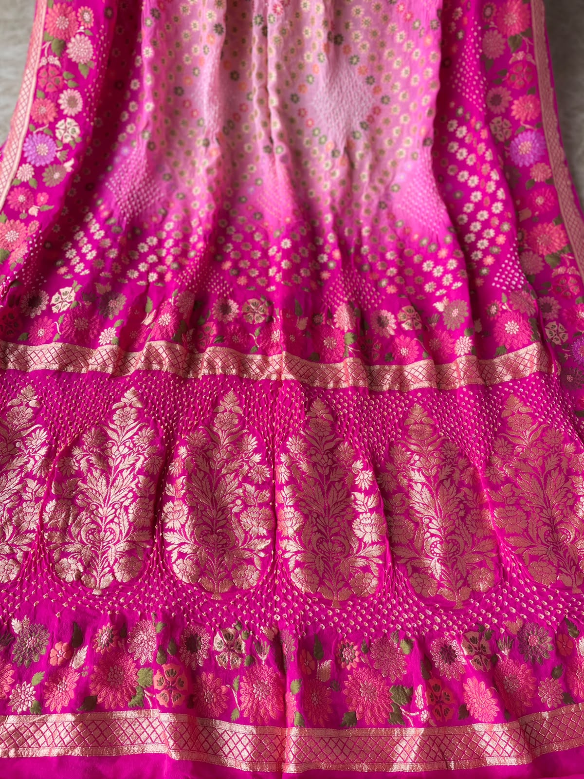 Tanuja - Pink & Peach Tilfi Meenakari Bandhani Saree