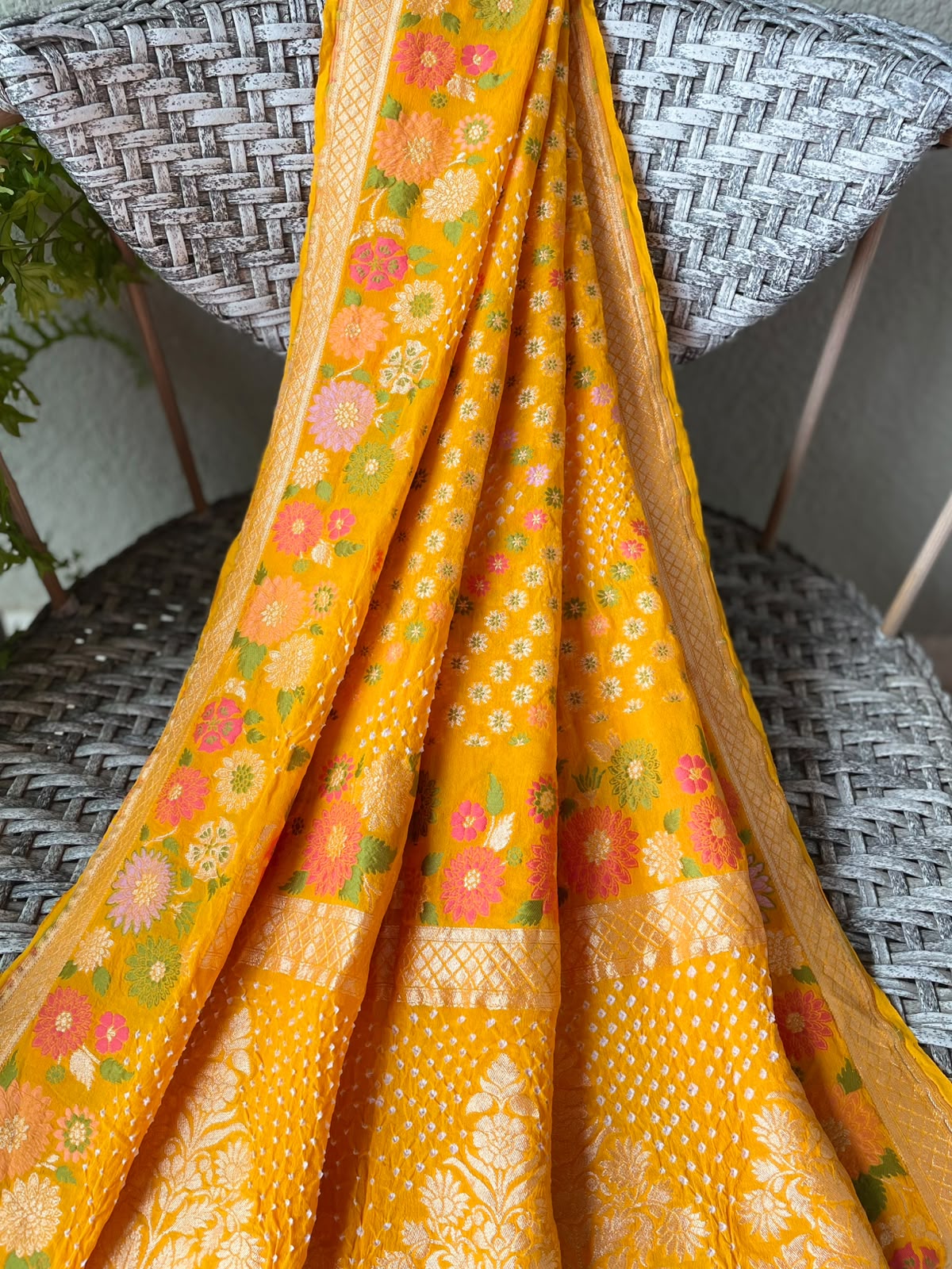 Vidushi - Yellow Tilfi Meenakari Bandhani Dupatta