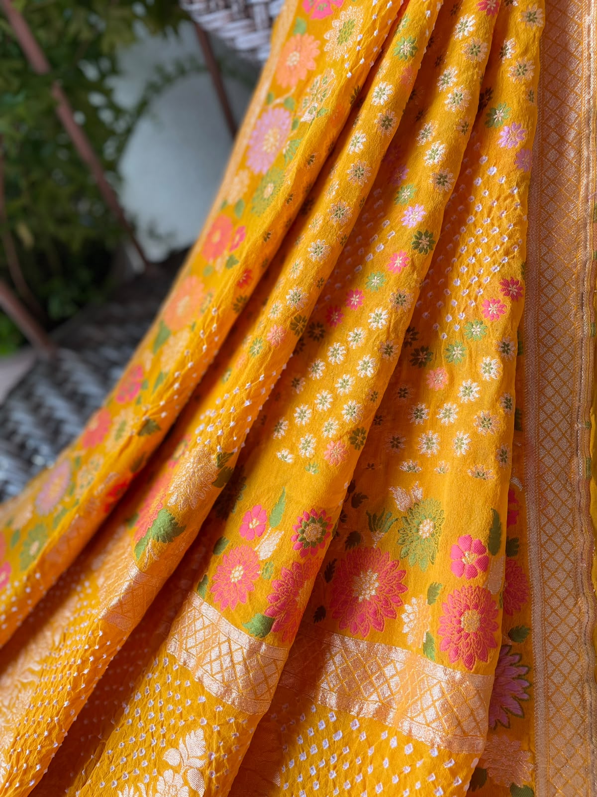Vidushi - Yellow Tilfi Meenakari Bandhani Dupatta