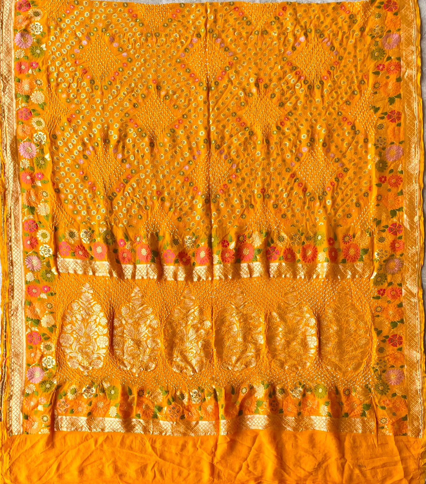 Vidushi - Yellow Tilfi Meenakari Bandhani Dupatta