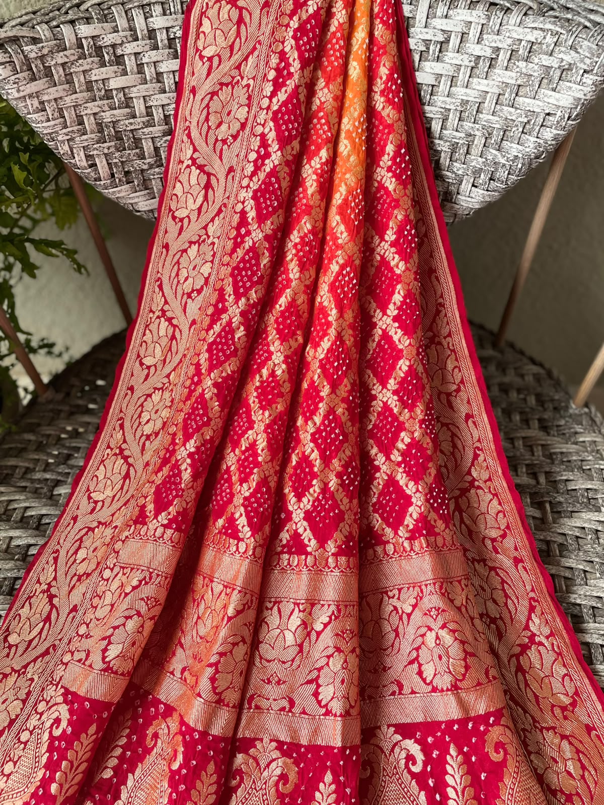 Pritha - Red & Yellow Bandhani Banarasi Dupatta
