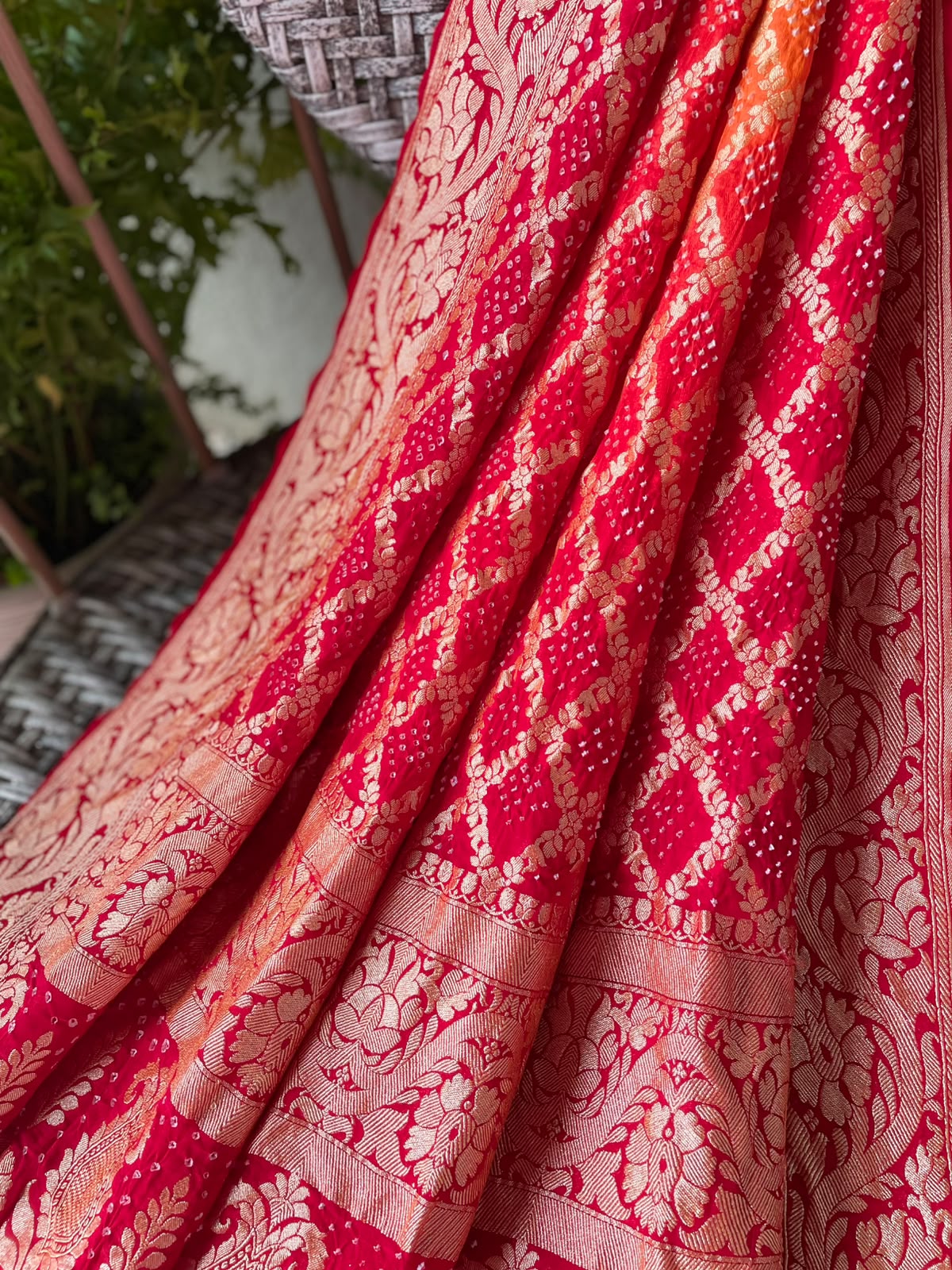Pritha - Red & Yellow Bandhani Banarasi Dupatta