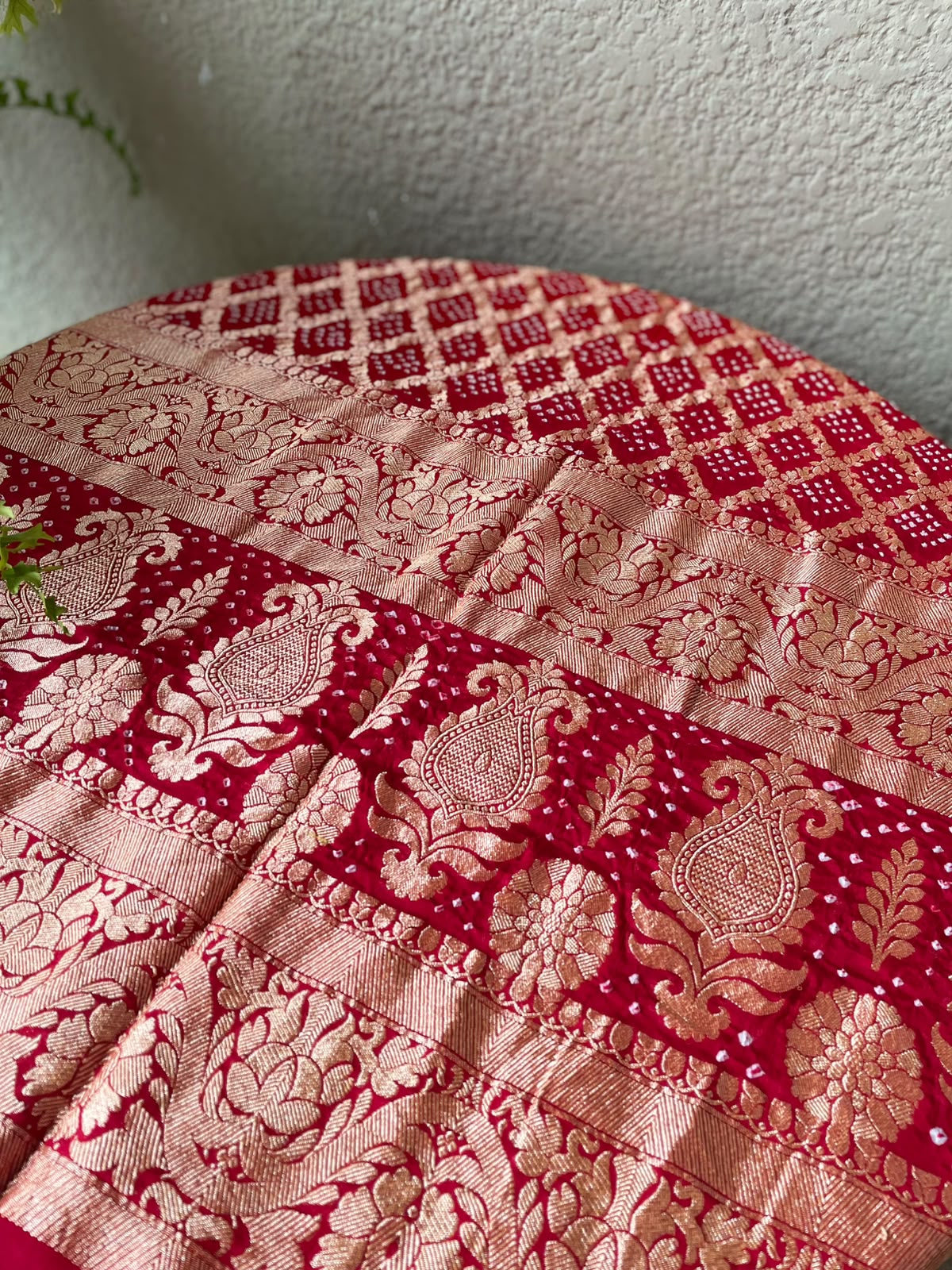 Pritha - Red & Yellow Bandhani Banarasi Dupatta