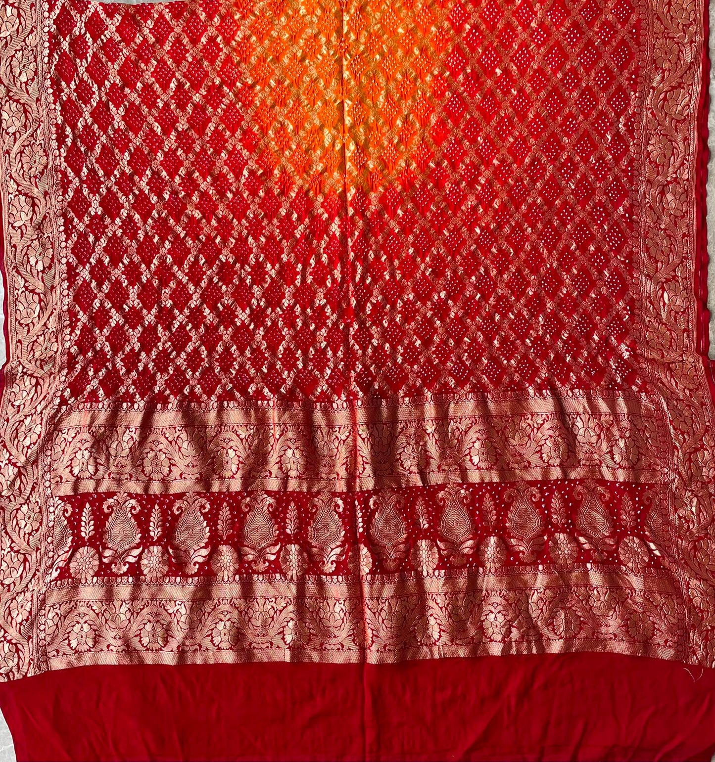 Pritha - Red & Yellow Bandhani Banarasi Dupatta