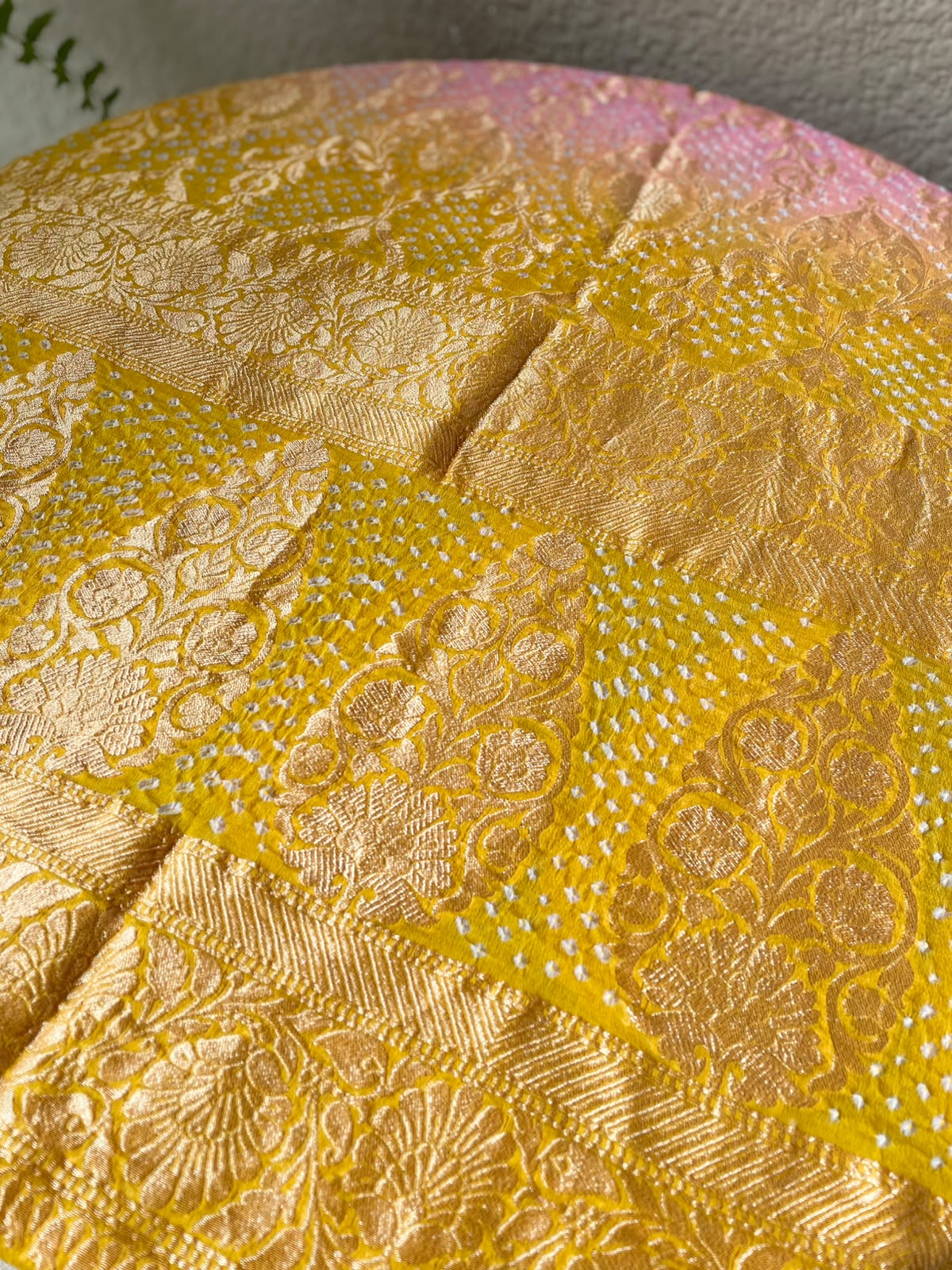 Nirvana - Yellow & Peach Bandhani Banarasi Dupatta
