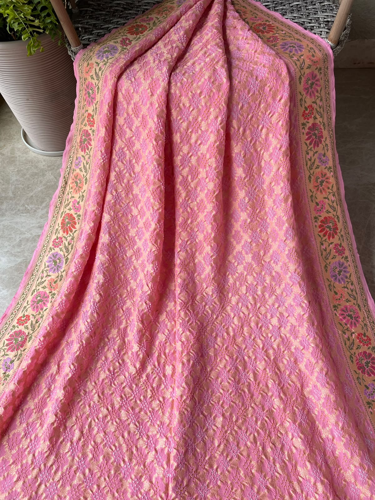 Gargi - Peach Tilfi Meenakari Bandhani Saree