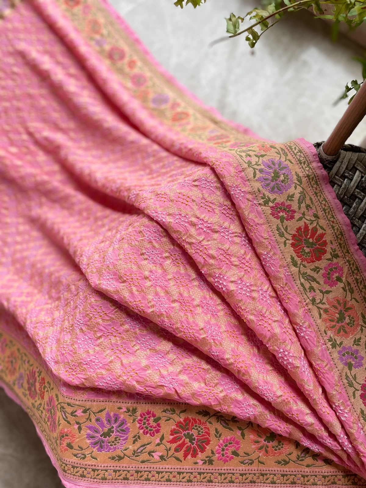 Gargi - Peach Tilfi Meenakari Bandhani Saree
