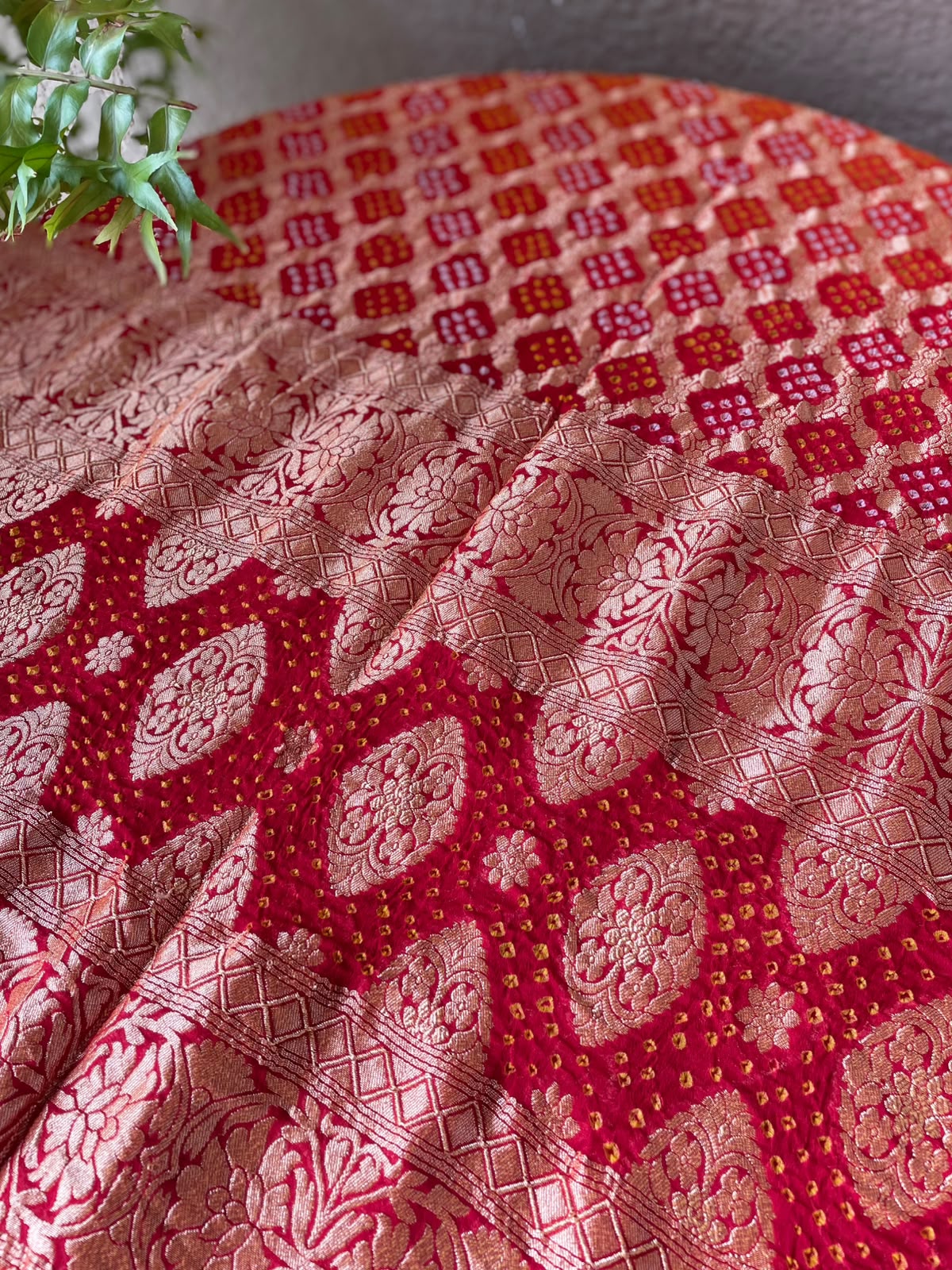 Aarzoo - Red & Orange Bandhani Banarasi Dupatta