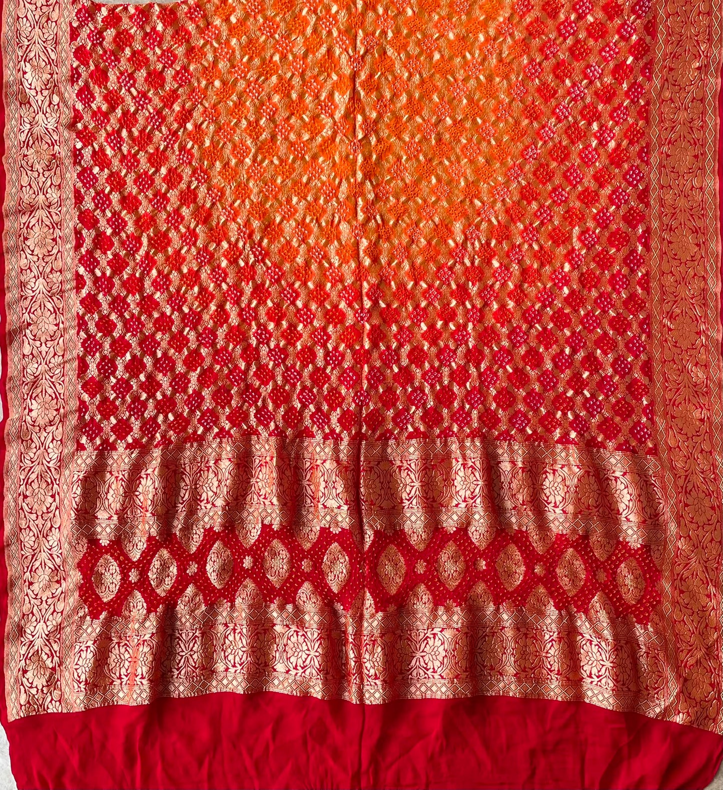 Aarzoo - Red & Orange Bandhani Banarasi Dupatta