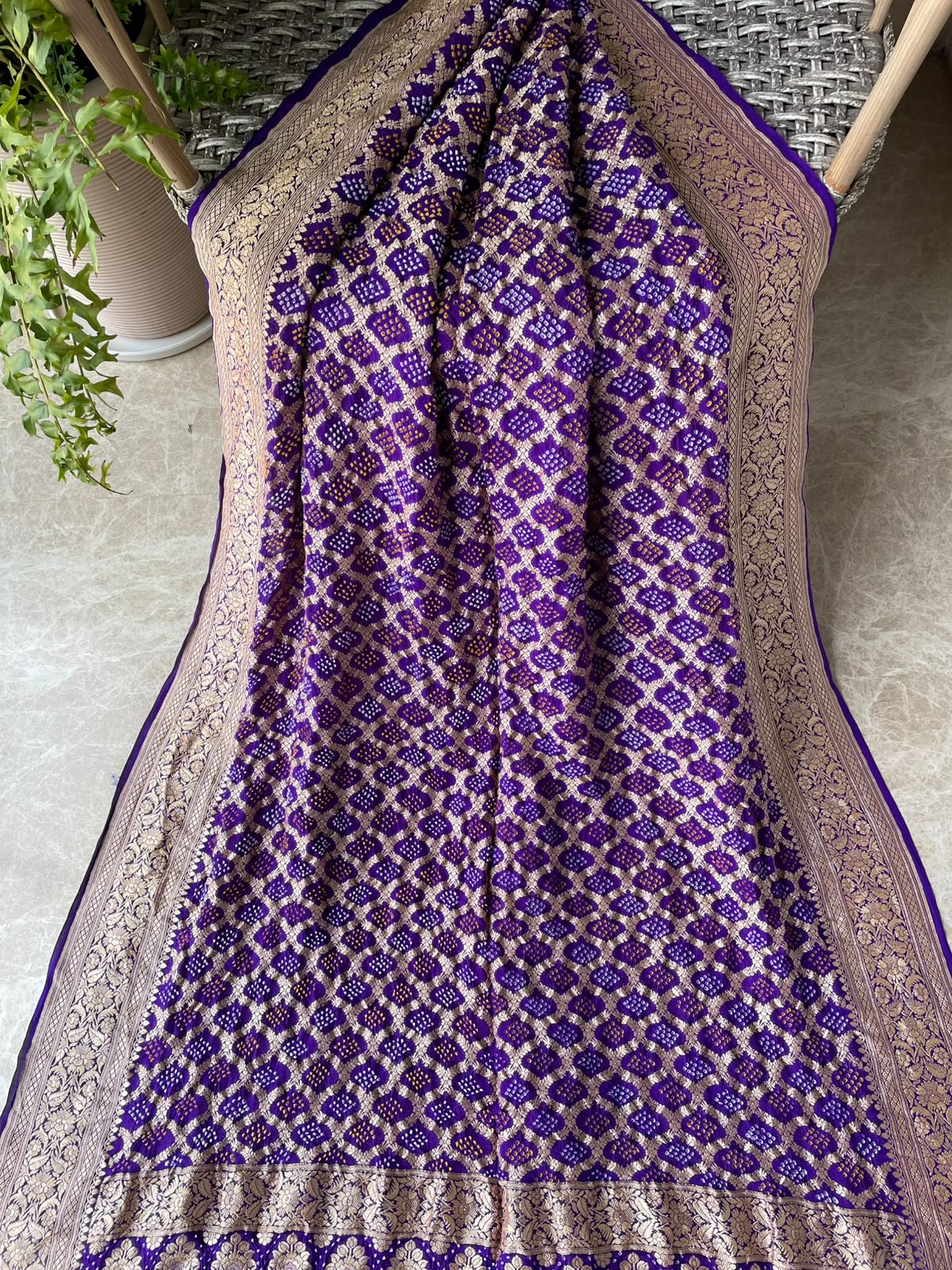 Atithi - Purple Bandhani Banarasi Saree