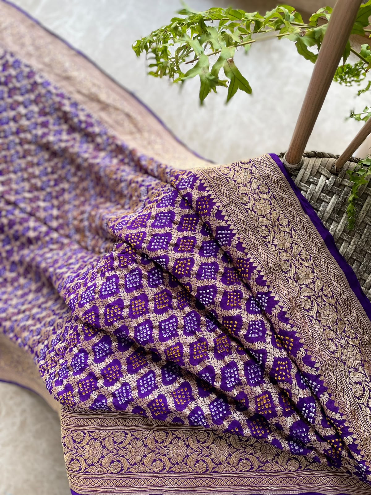 Atithi - Purple Bandhani Banarasi Saree