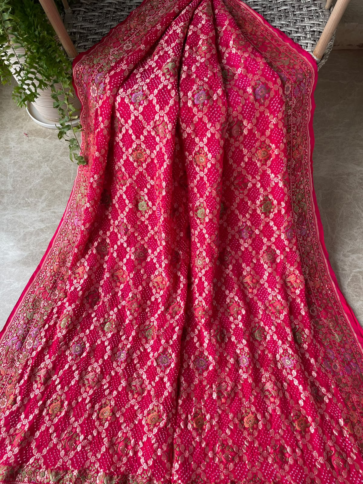Abhaya - Rani Pink Tilfi Meenakari Bandhani Saree