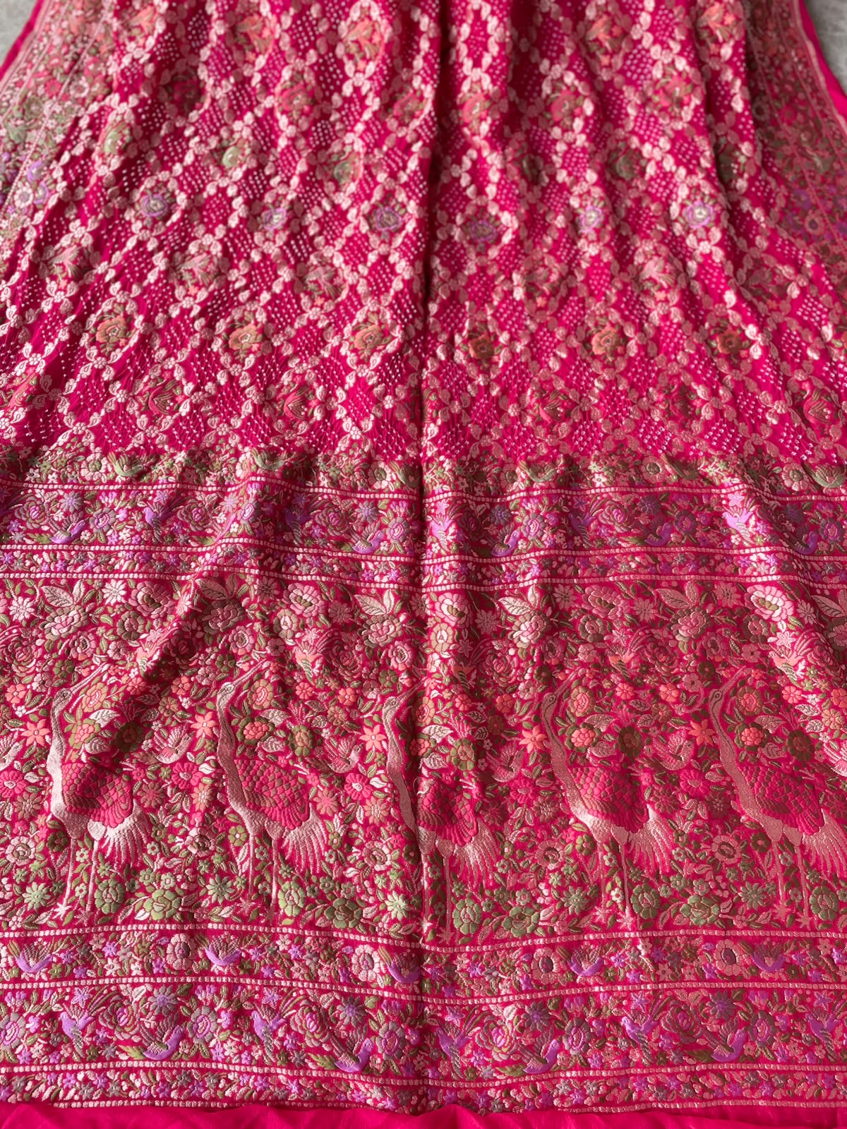 Abhaya - Rani Pink Tilfi Meenakari Bandhani Saree