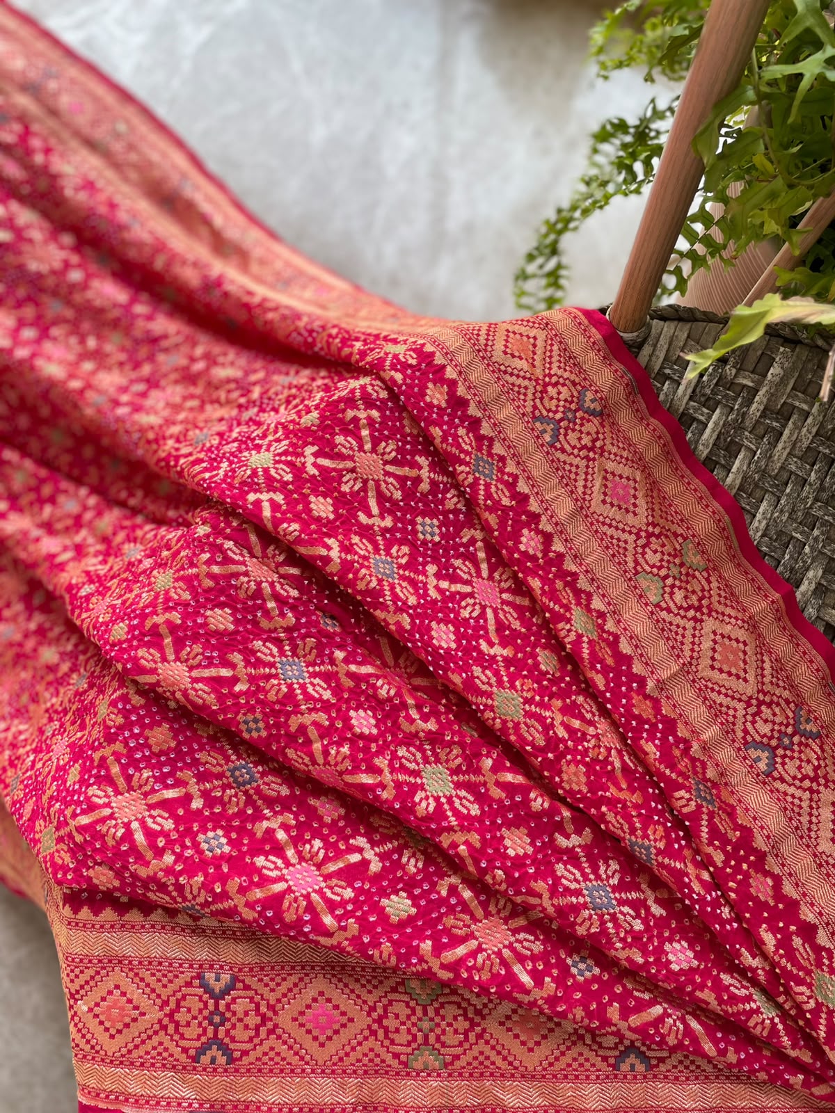 Keesha - Rani Pink Meenakari Bandhani Saree