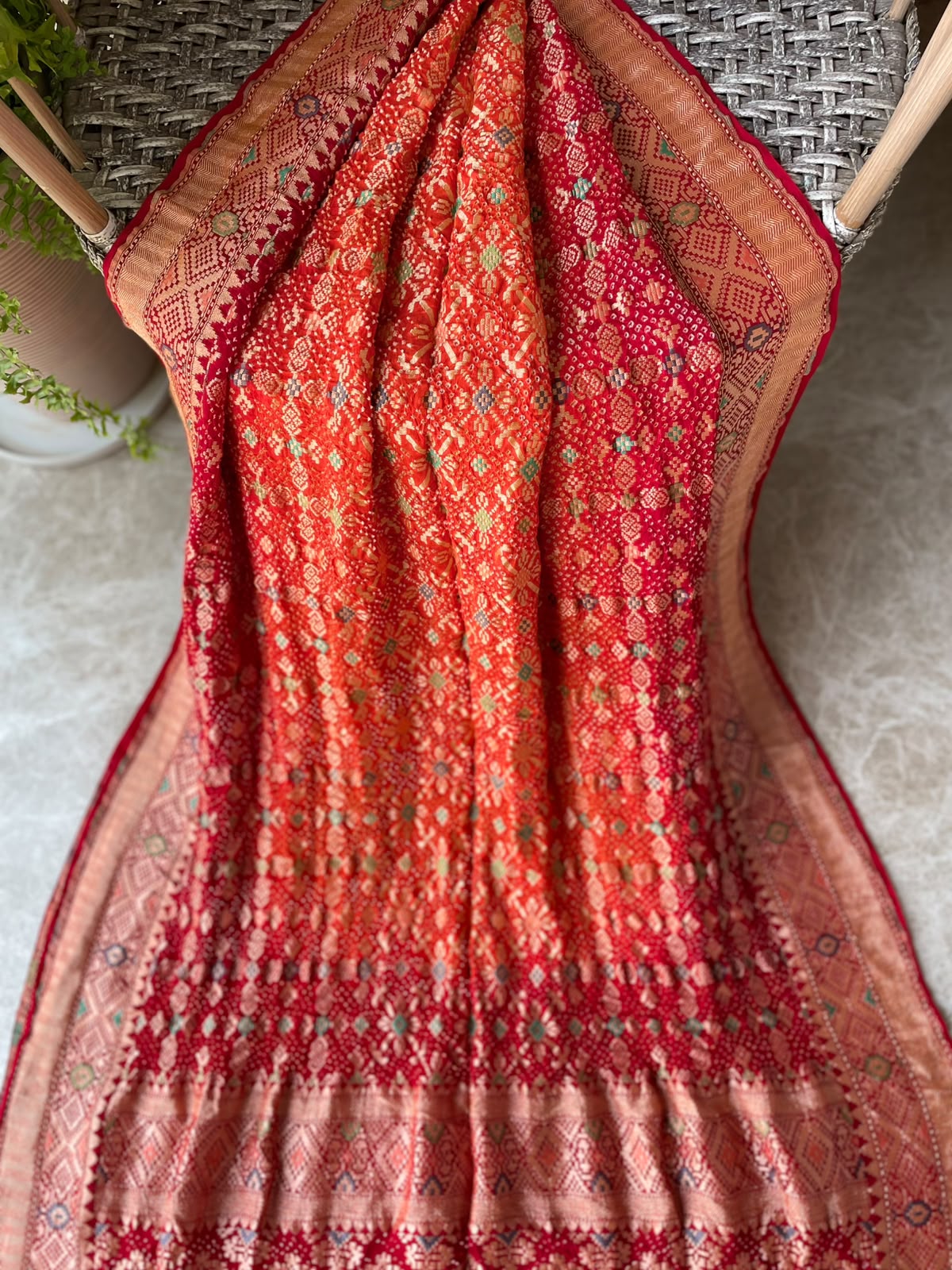 Arya - Red & Orange Meenakari Bandhani Saree