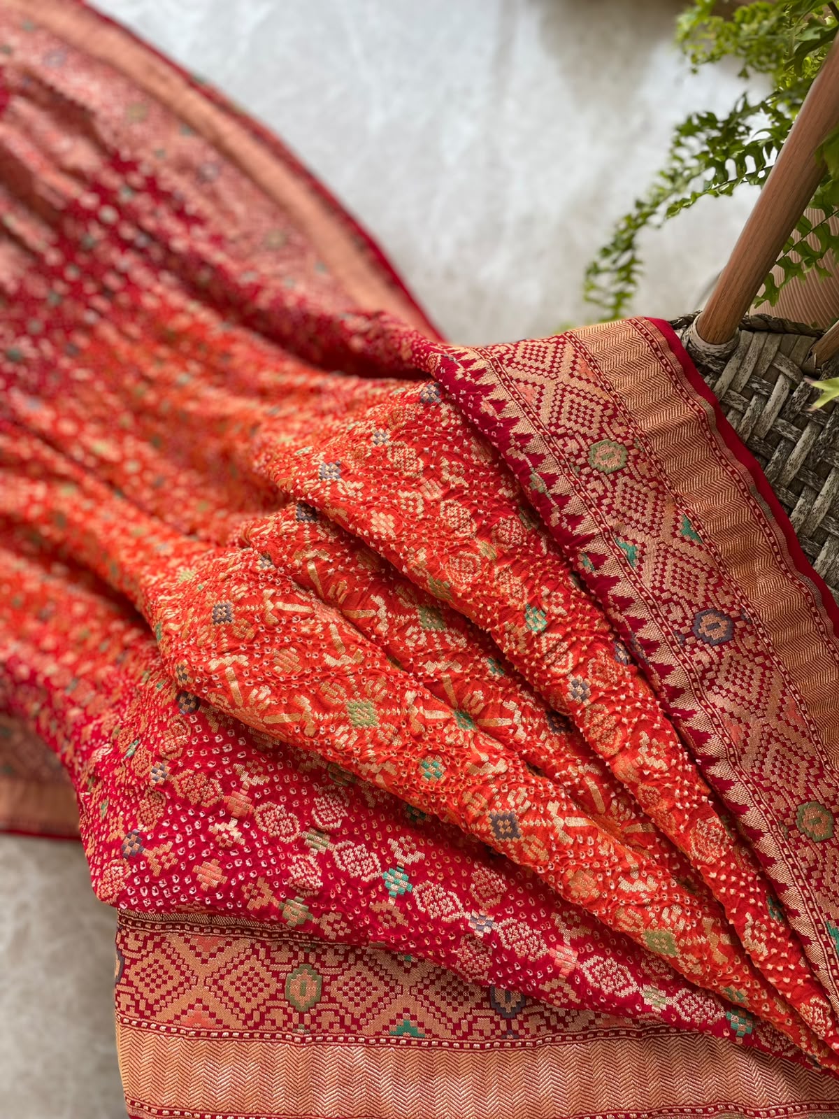 Arya - Red & Orange Meenakari Bandhani Saree