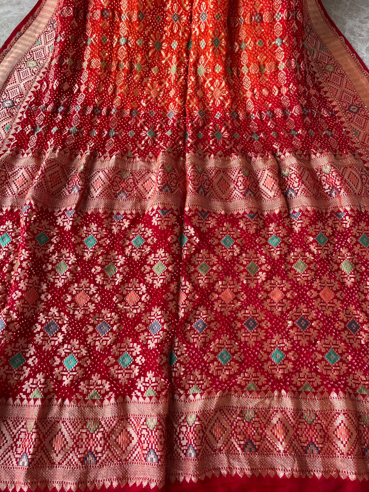 Arya - Red & Orange Meenakari Bandhani Saree