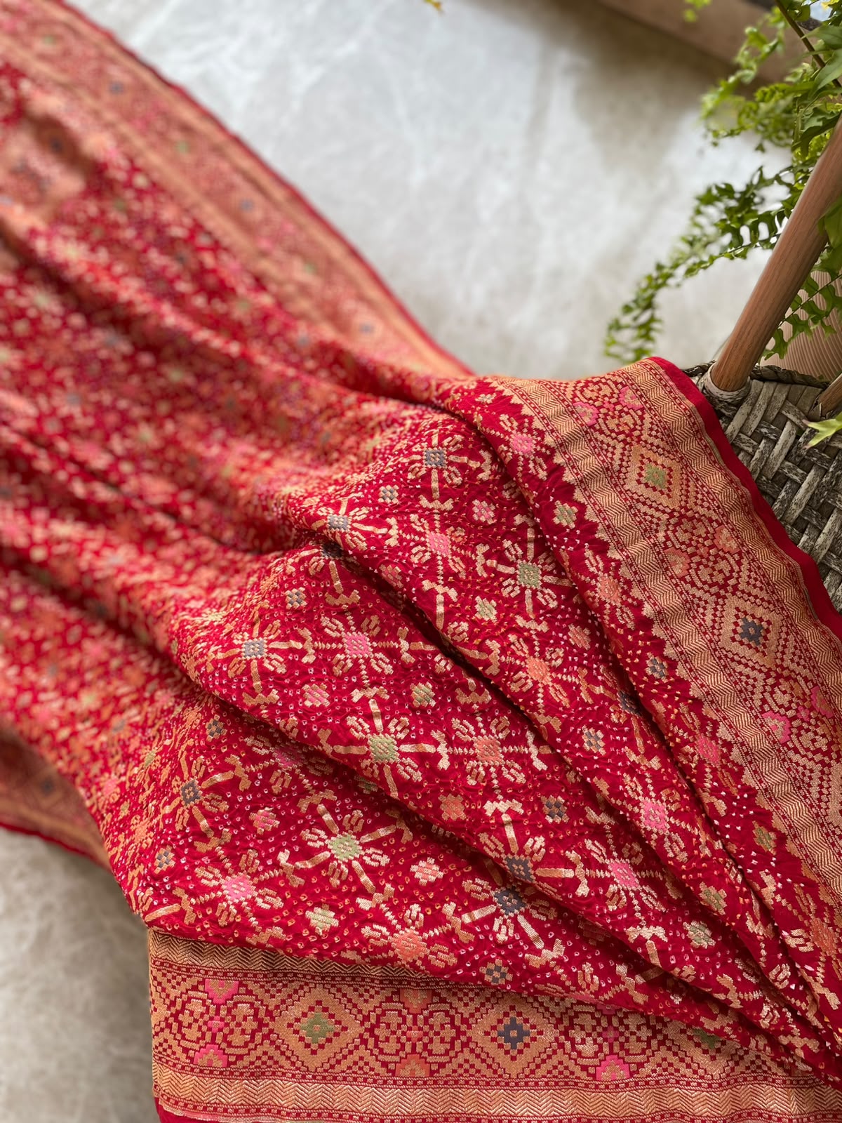 Riya - Red Meenakari Bandhani Saree
