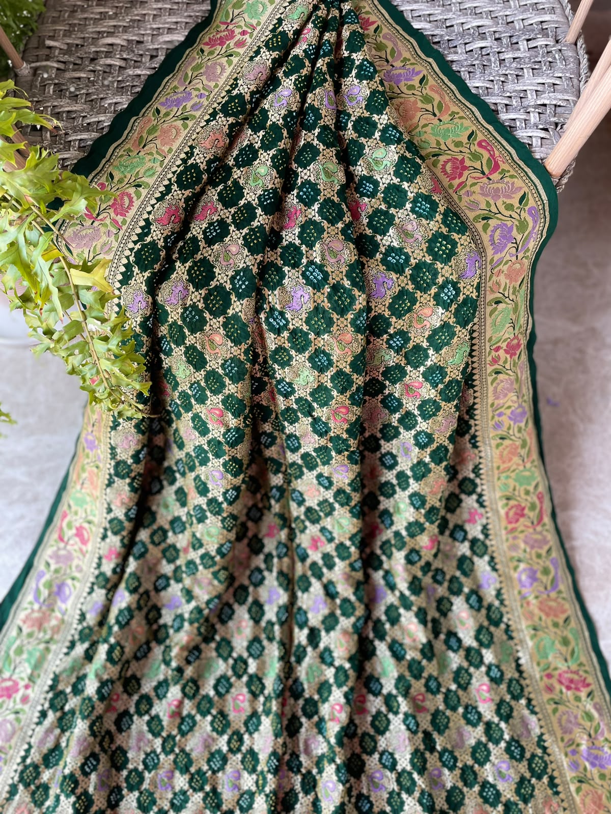 Nirja - Green Tilfi Meenakari Bandhani Saree