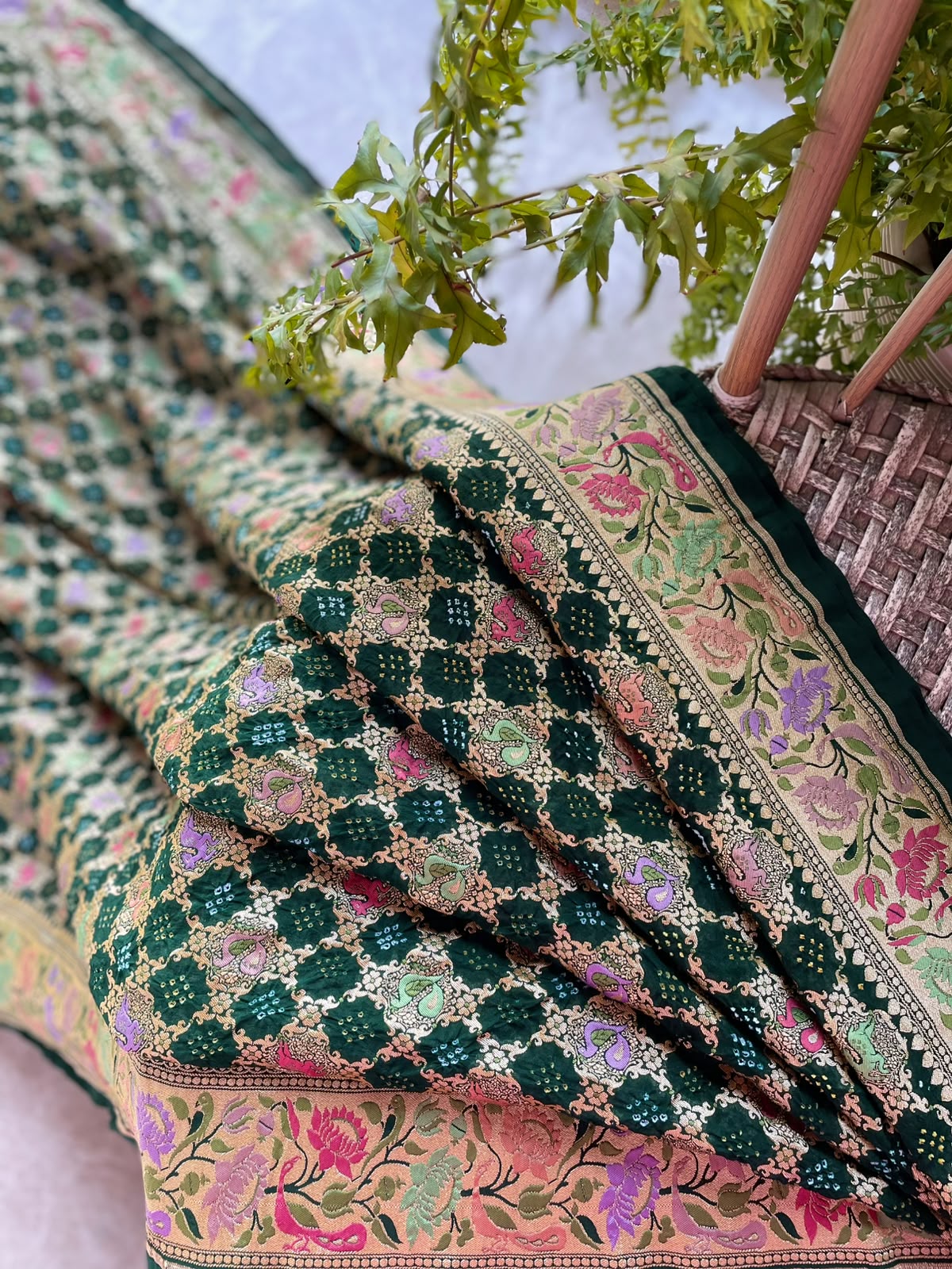 Nirja - Green Tilfi Meenakari Bandhani Saree